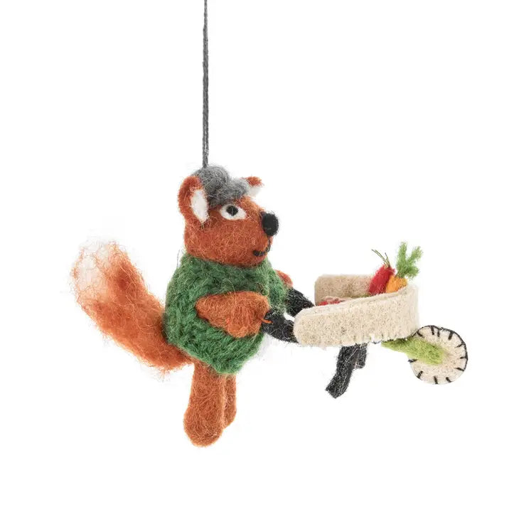 Handmade Felt Foster the Gardening Squirrel Hanging Decor