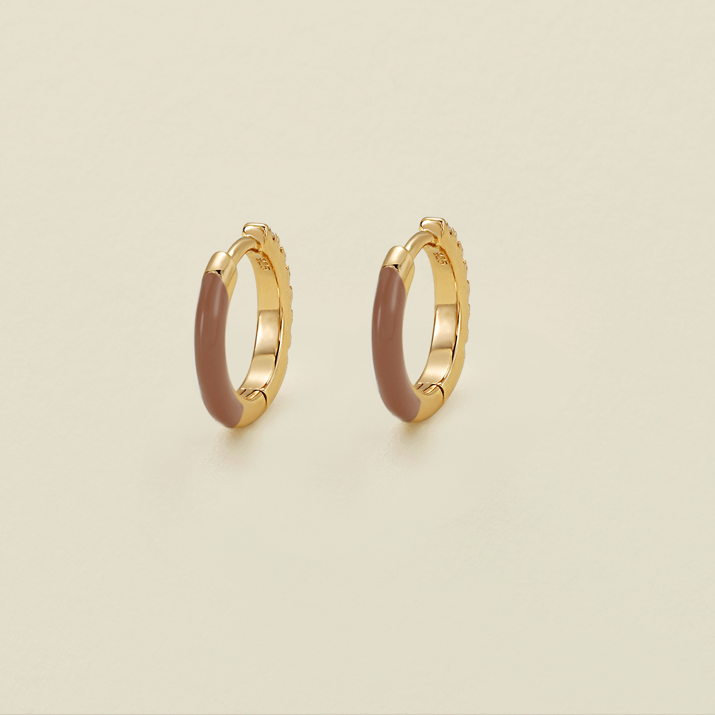 CZ Enamel Hoop Earrings: Blush / Gold Vermeil