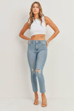 Distressed High Rise Skinny Jeans - Light Wash