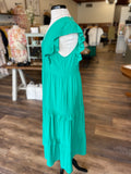 Mia Tiered Ruffle-Sleeve Dress in Green