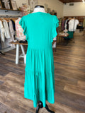 Mia Tiered Ruffle-Sleeve Dress in Green