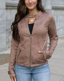 Leather Like Cafe Racer Jacket in Taupe