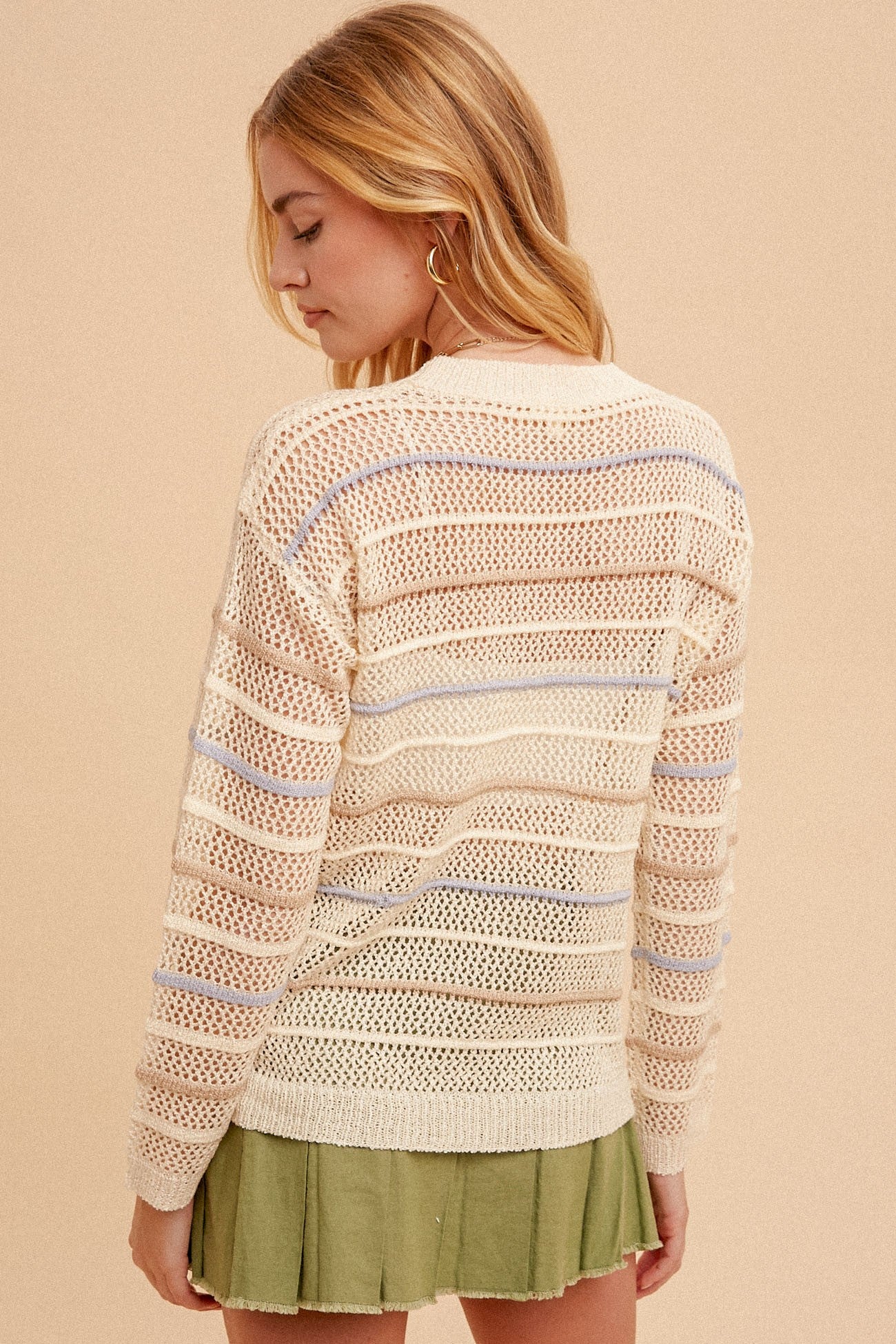 Open Crochet Sweater Periwinkle & Sand