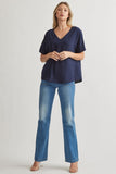 Classic V-Neck Blouse in Navy Blue
