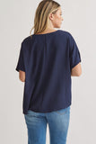 Classic V-Neck Blouse in Navy Blue