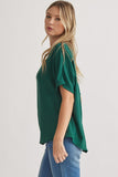 Classic V-Neck Blouse in Deep Green