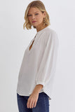 Gathered Long Sleeve V-Neck Blouse in Off White