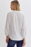 Gathered Long Sleeve V-Neck Blouse in Off White