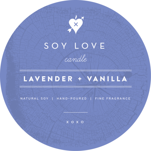 Purple Soy Love Candle Label for Lavender + Vanilla Candle
