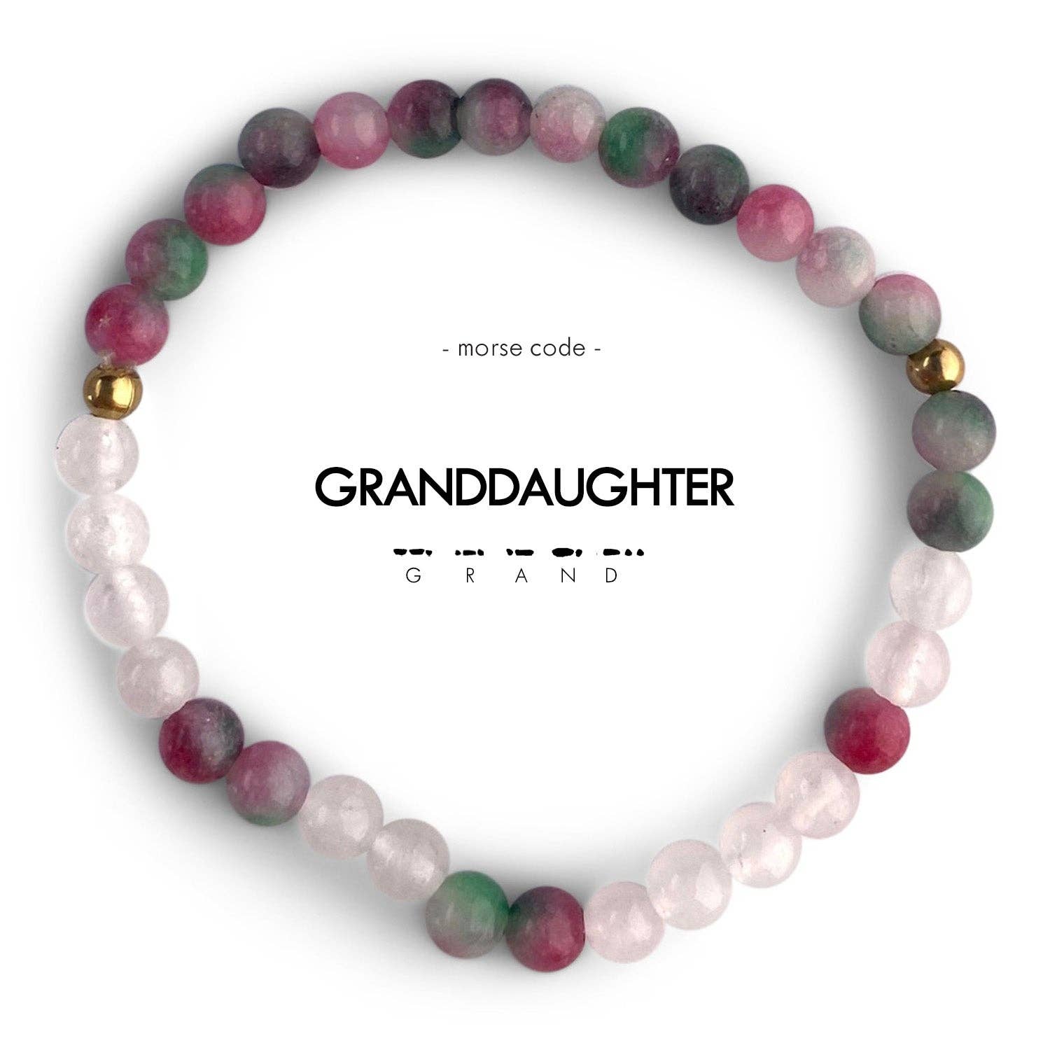 MINI Morse Code Bracelet | Granddaughter: Watermelon Jasper & Cloudy Glass