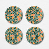 Botanical Citrus Orange Kumquat Illustrated Coaster - Set of Four