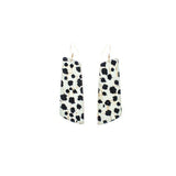 Snow leopard print white and black cork vertical earrings