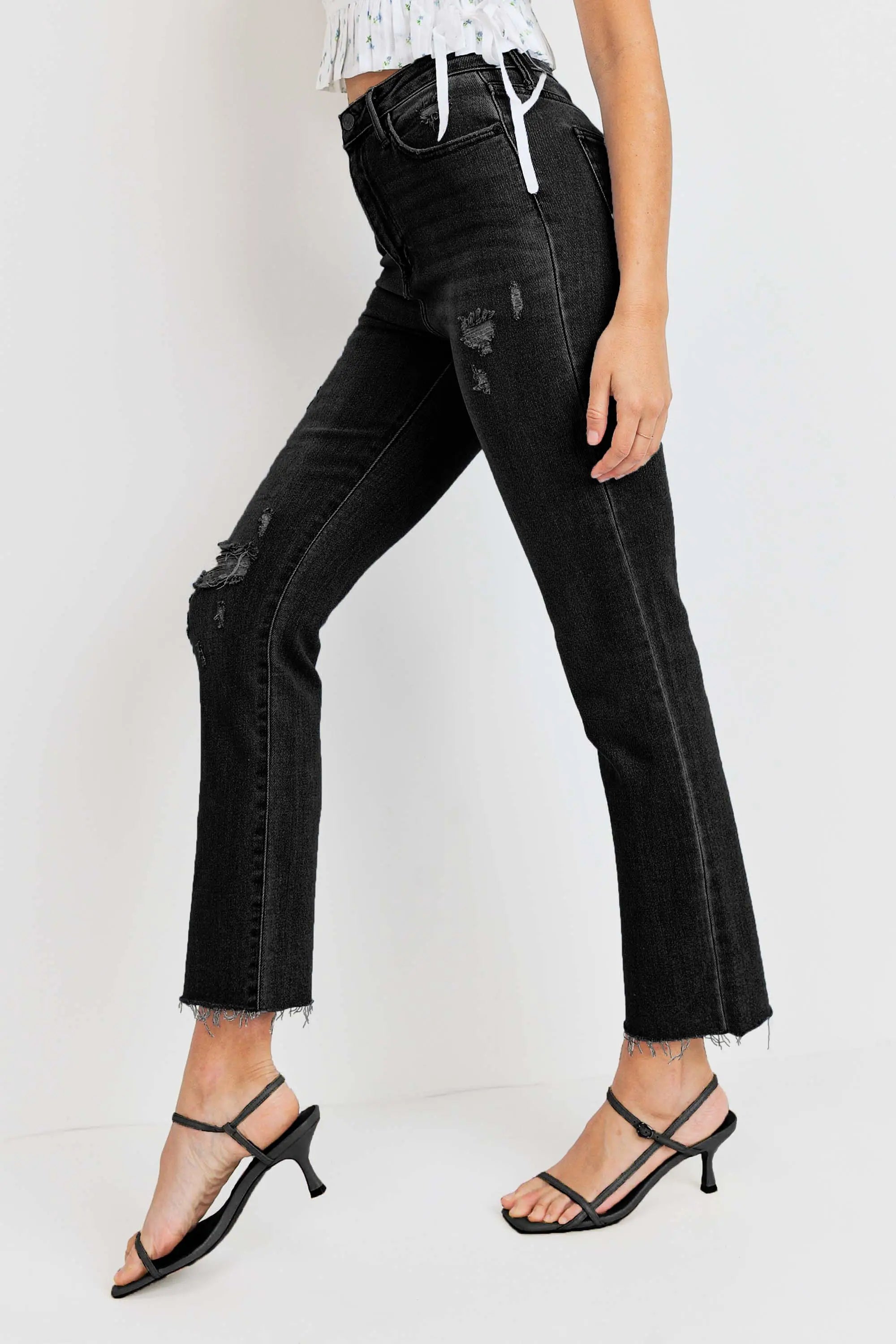 Black Vintage Distressed Straight Jeans