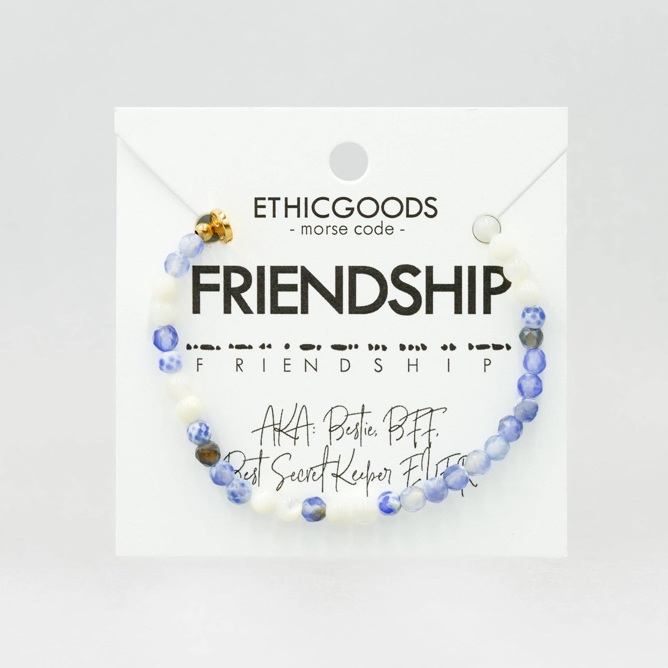 Morse Code Bracelet | FRIENDSHIP: Mother of Pearl & Blue Lace Agate